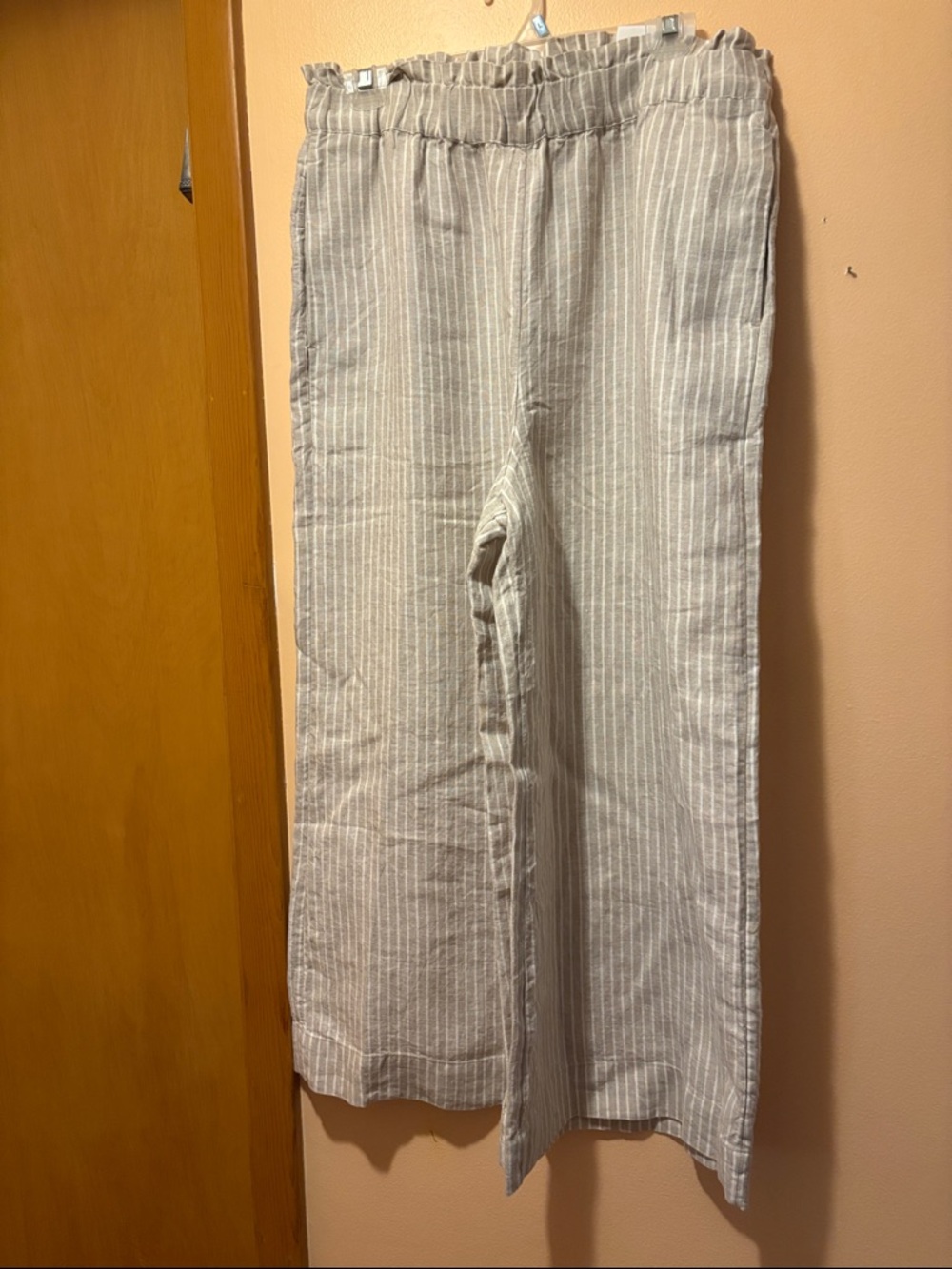Chico's Beige and White Pinstripe Wide-Leg Pants